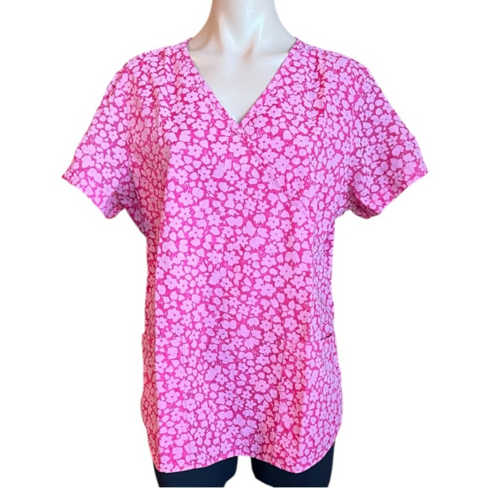 Vibrant Pink Floral Women's Scrub Top GUC